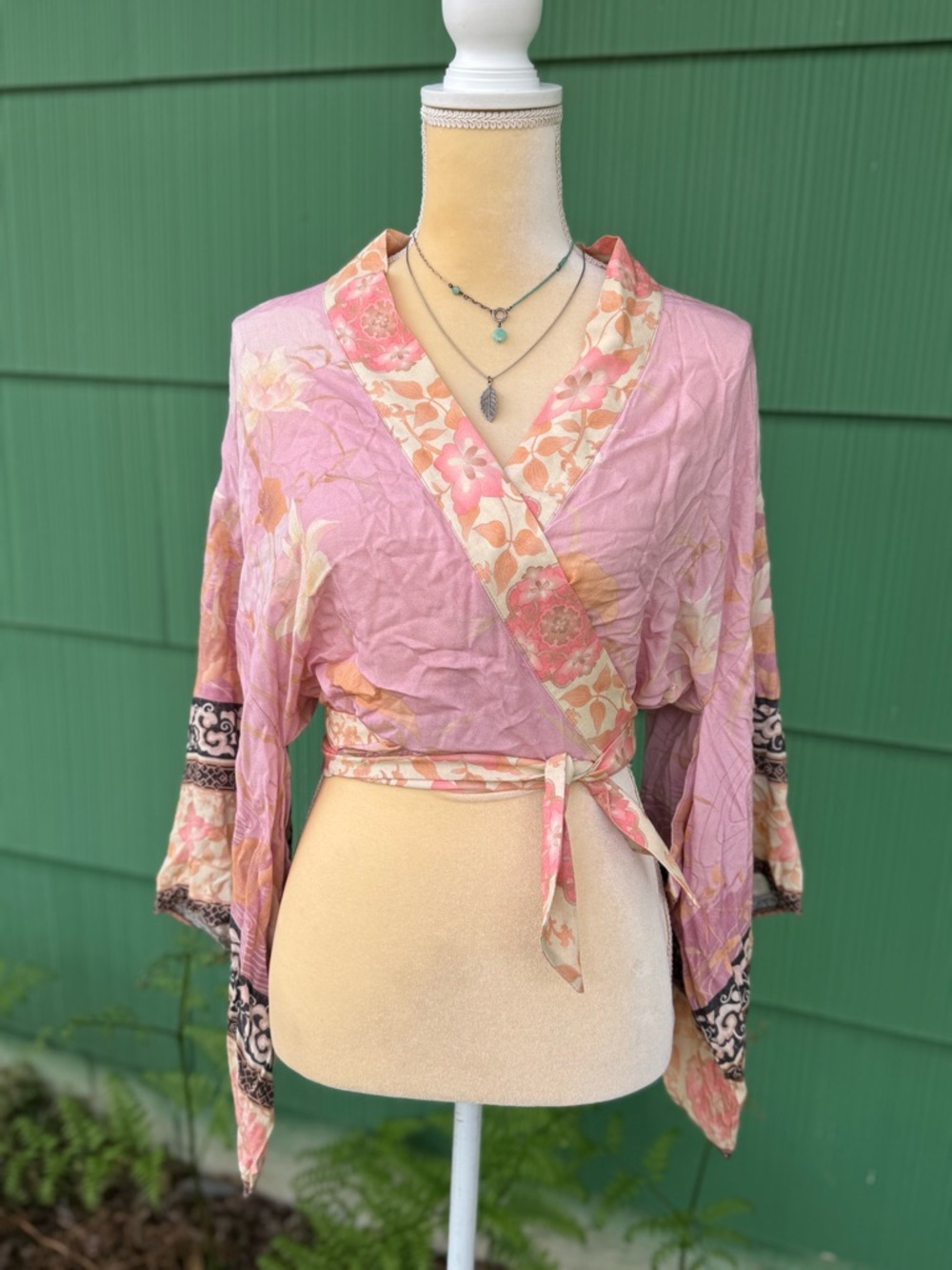 Spell Pink Cherry Blossom Flaming Kimono Crop Top